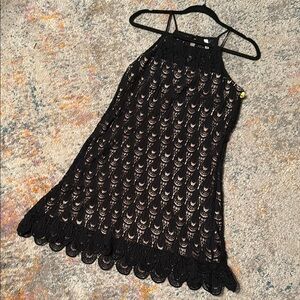 Black Crochet Lace Cocktail Dress S Rich & Beautiful RNB